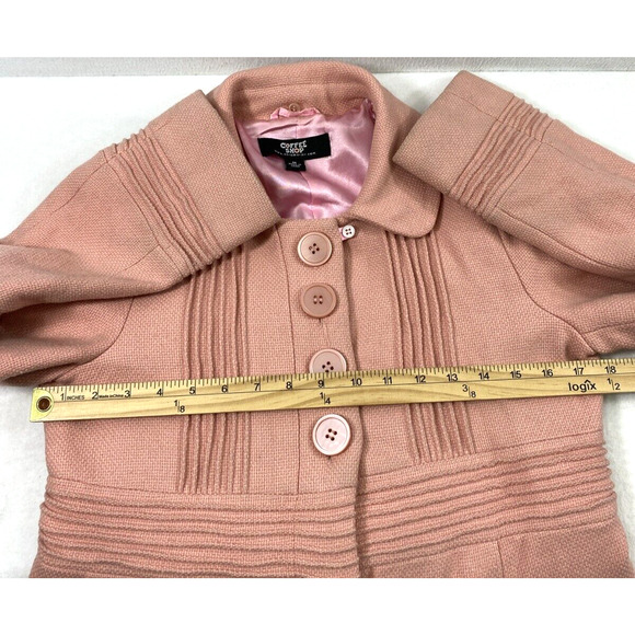 Vintage Coffee Shop Coat Womens Medium Pink Wool Blend Removable Faux Fur Collar - Picture 10 of 16